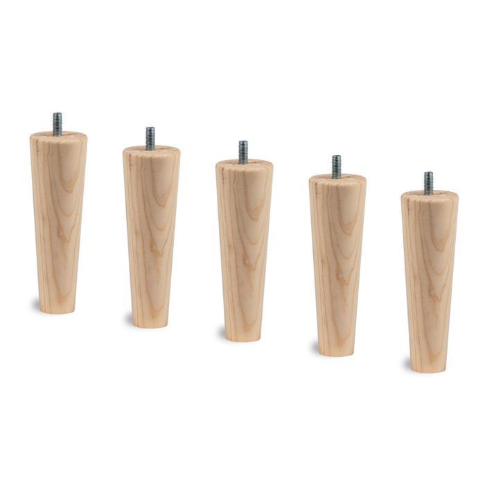 Base de cama Bouclette Beige 90x190 H29cm - Base de cama de madera maciza con patas cónicas de madera de 15 cm