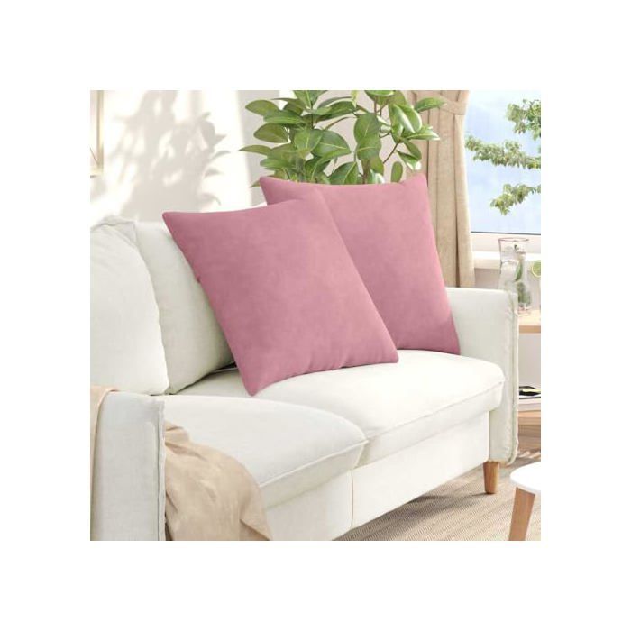 Coussins de canapé en velours - vidaXL - 80x80 cm - Rose - Housses amovibles - Rembourrage polyester - Usage intérieur