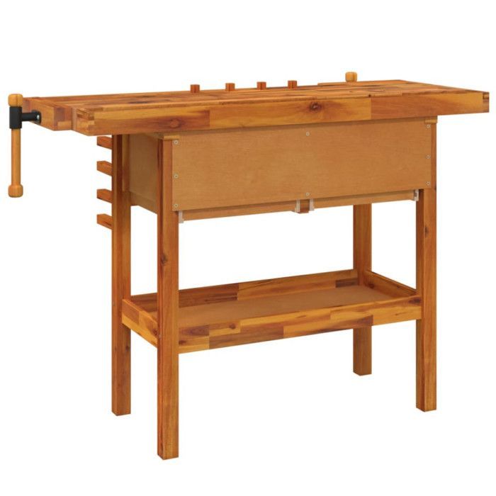 Banco de trabajo vidaXL con cajones y tornillos de banco 124x52x83 cm Madera maciza de acacia 153322