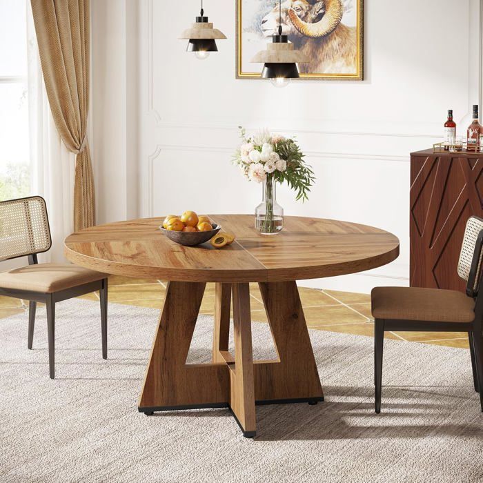 Tavolo da pranzo rotondo industriale Tribesigns per 6 persone, 120 x 120 x 75 cm, tavolo da pranzo per cucina, colore legno