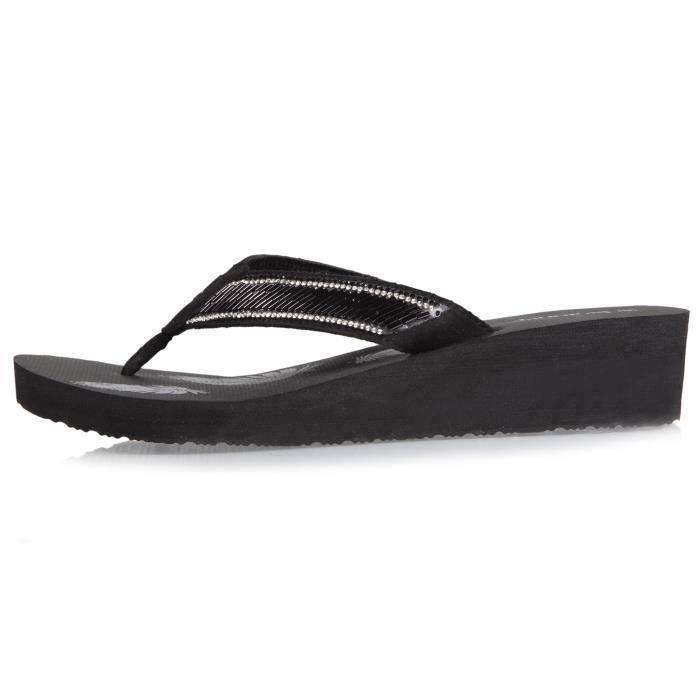 Chanclas Isotoner negras para mujer con tacón de 4 cm