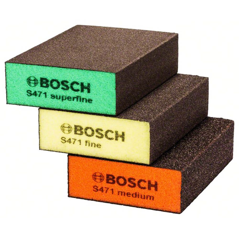 BOSCH Schaumstoff-Schleifklotz-Set - S471 IDEAL für Flächen- und Kantenschleifen - 3-teilig