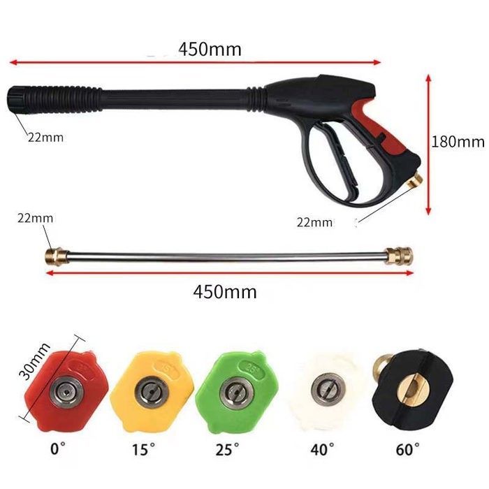Pistolet nettoyeur haute pression avec lance et 5 buses M22 - raccord 3/4