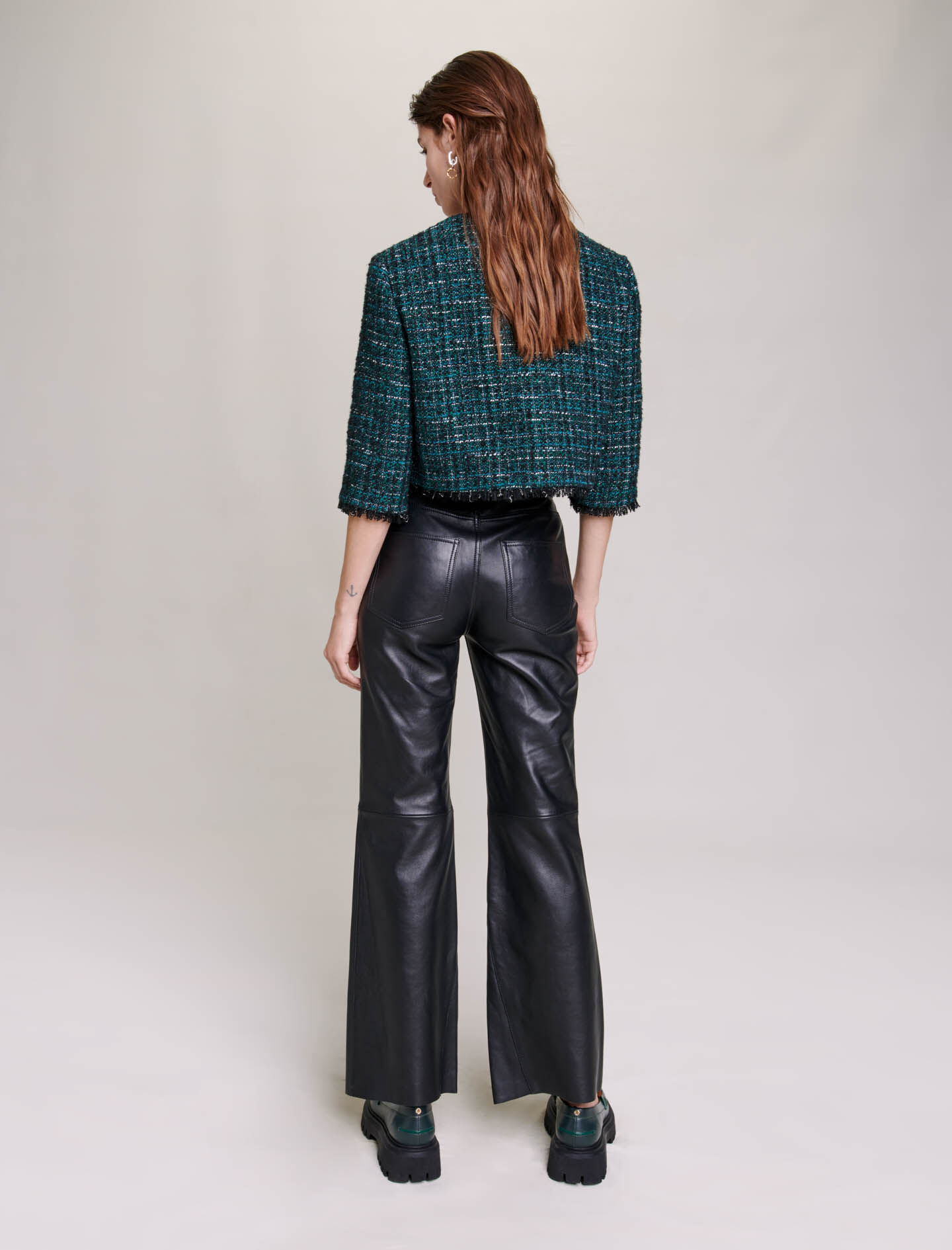 Jachetă scurtă din tweed - Verde sticlă
