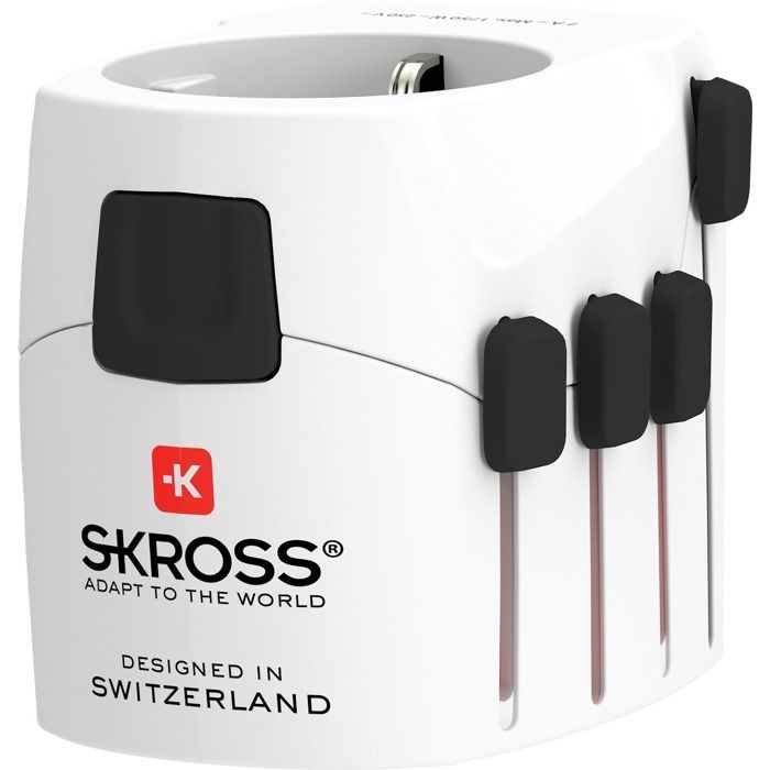 Adaptador y convertidor - SKROSS - 3 polos, 150 países - Universal - Blanco - 1750W