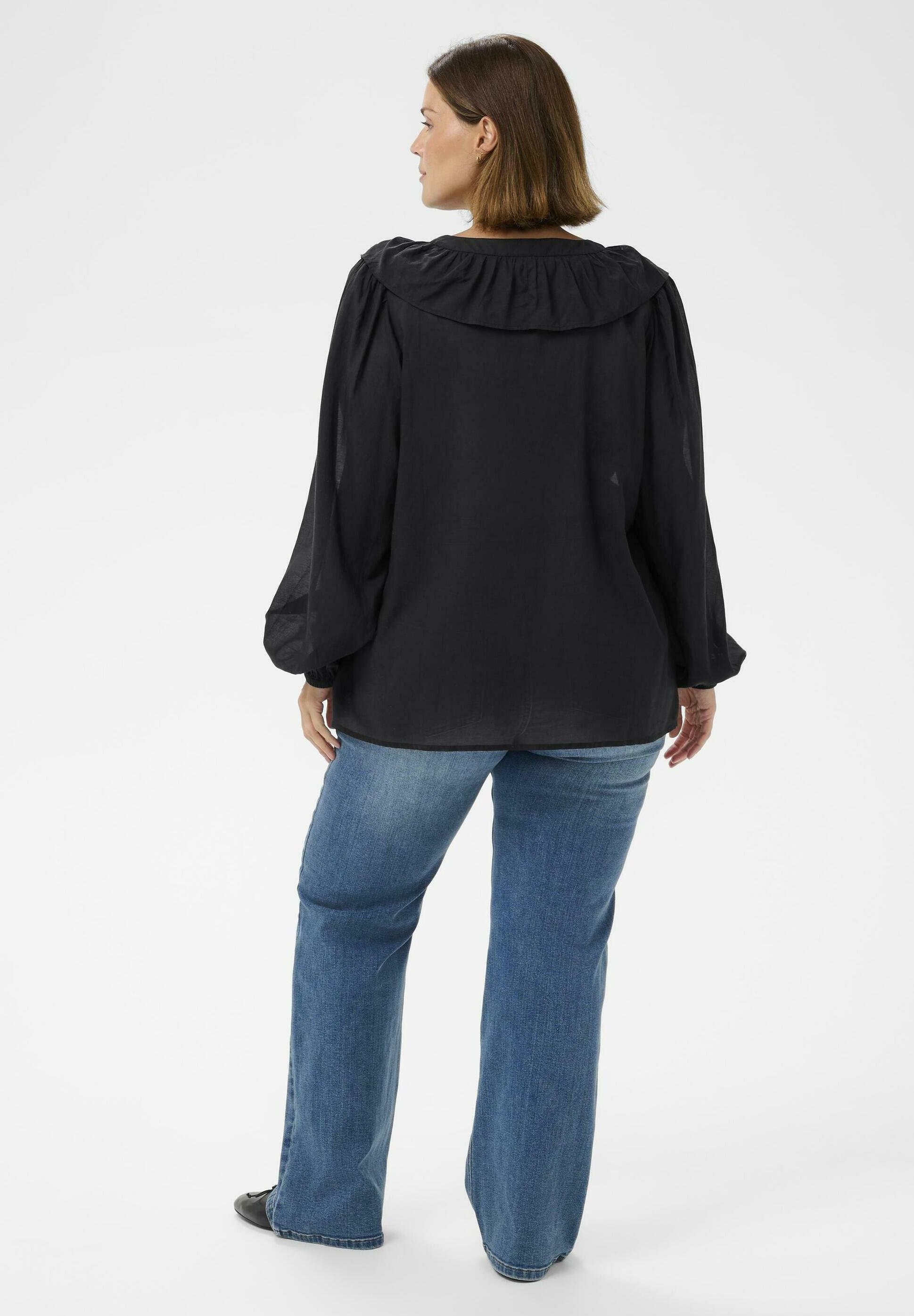 Kaffe Curve FRILL - Bluse mit Knopfleiste - tiefschwarz