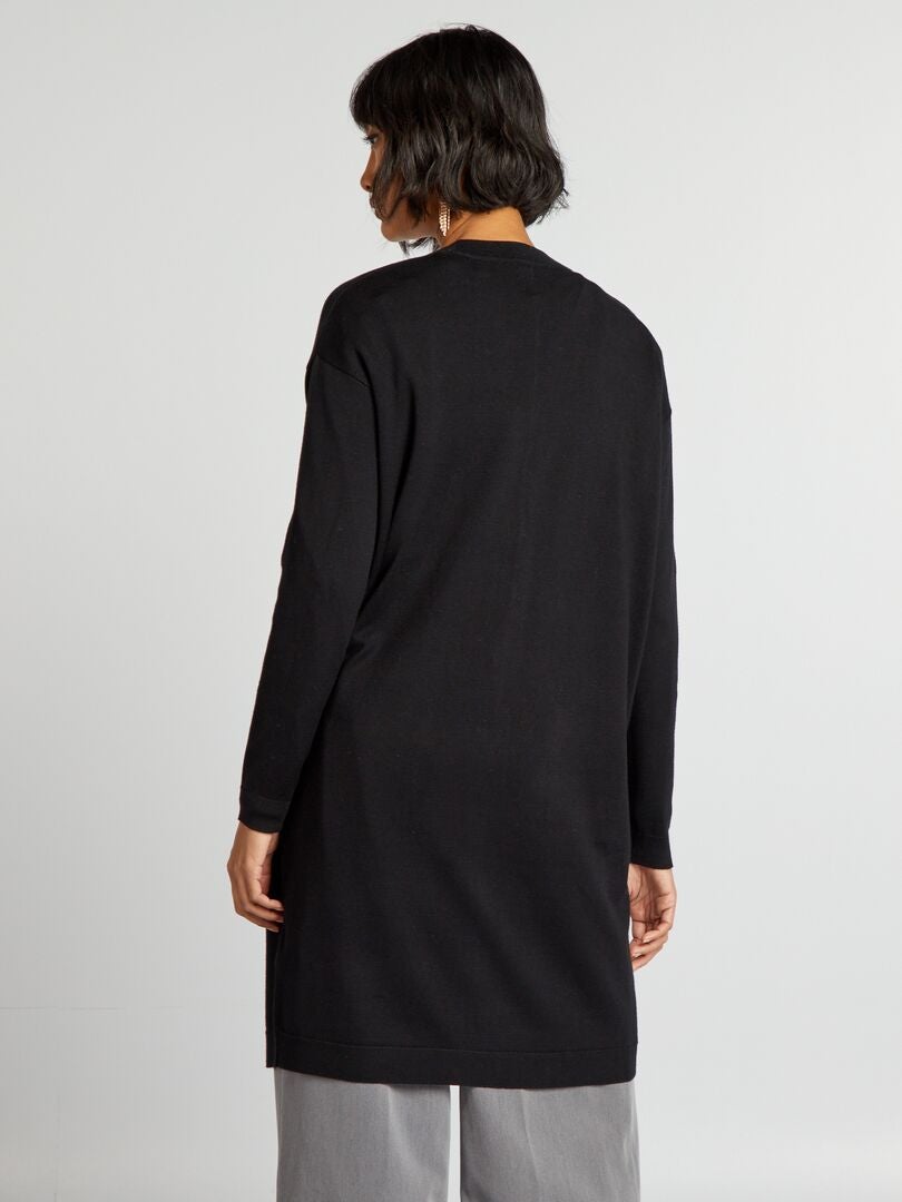 Lange cardigan met knopen - ZWART