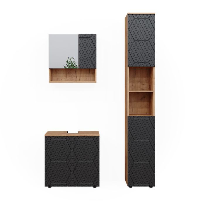 Meubles bain Irma 3 pièces, avec armoire haute Anthracite avec structure en nid d'abeille Vicco 47172
