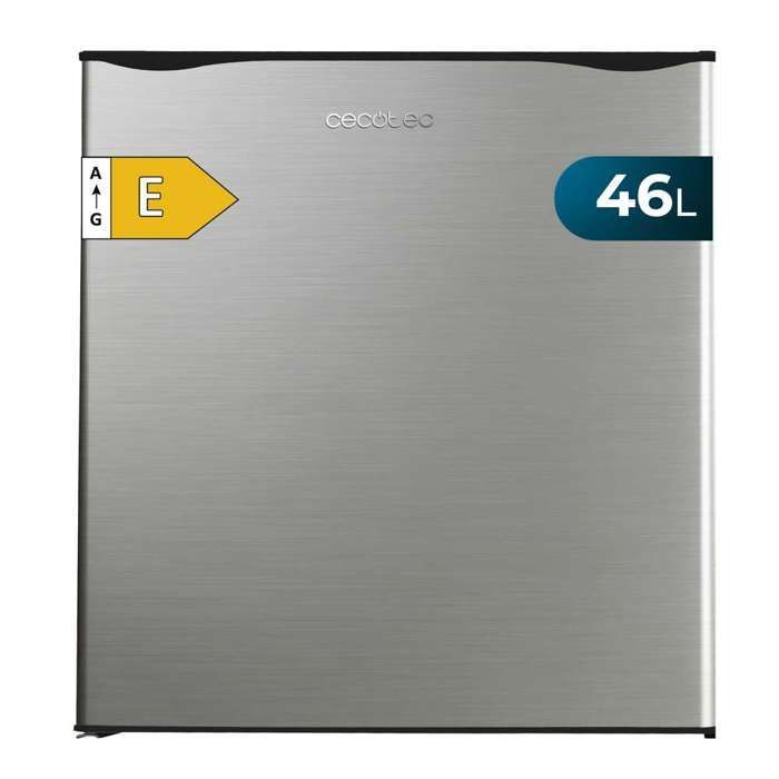 Cecotec Mini Fridge GrandCooler 20000 L SilentCompress Stainless Steel E. Compact refrigerator with a 46L capacity and customizable door.