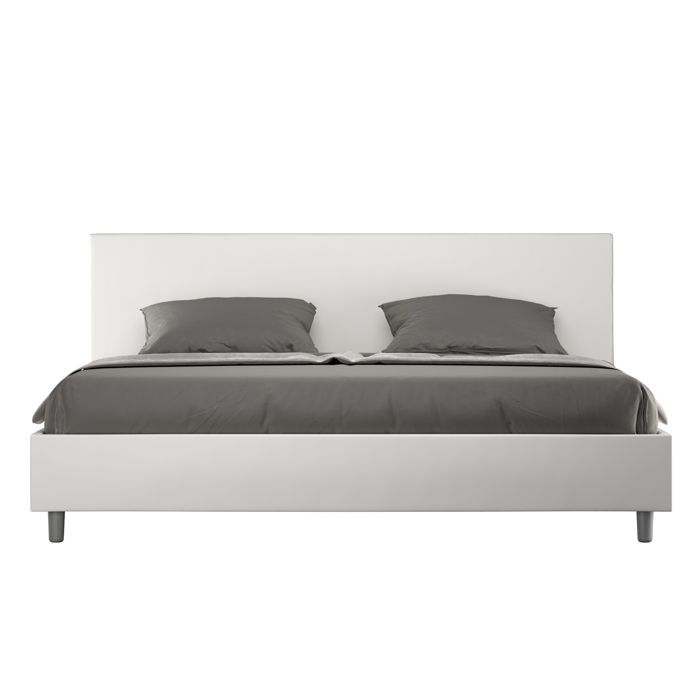 King size bed - Ityhome - Adele - 200x210 cm - White faux leather - Slatted base included