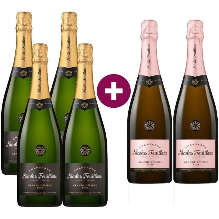 Nicolas Feuillatte Champanhe La Grande Réserve - 4 brut + 2 rosé - 6 x 75 cl