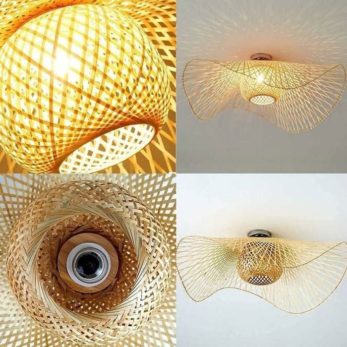 Handgeweven bamboe plafondlamp - Lichte houten verlichting voor een retro en natuurlijke sfeer - Plafondlamp van natuurlijk bamboerotan
