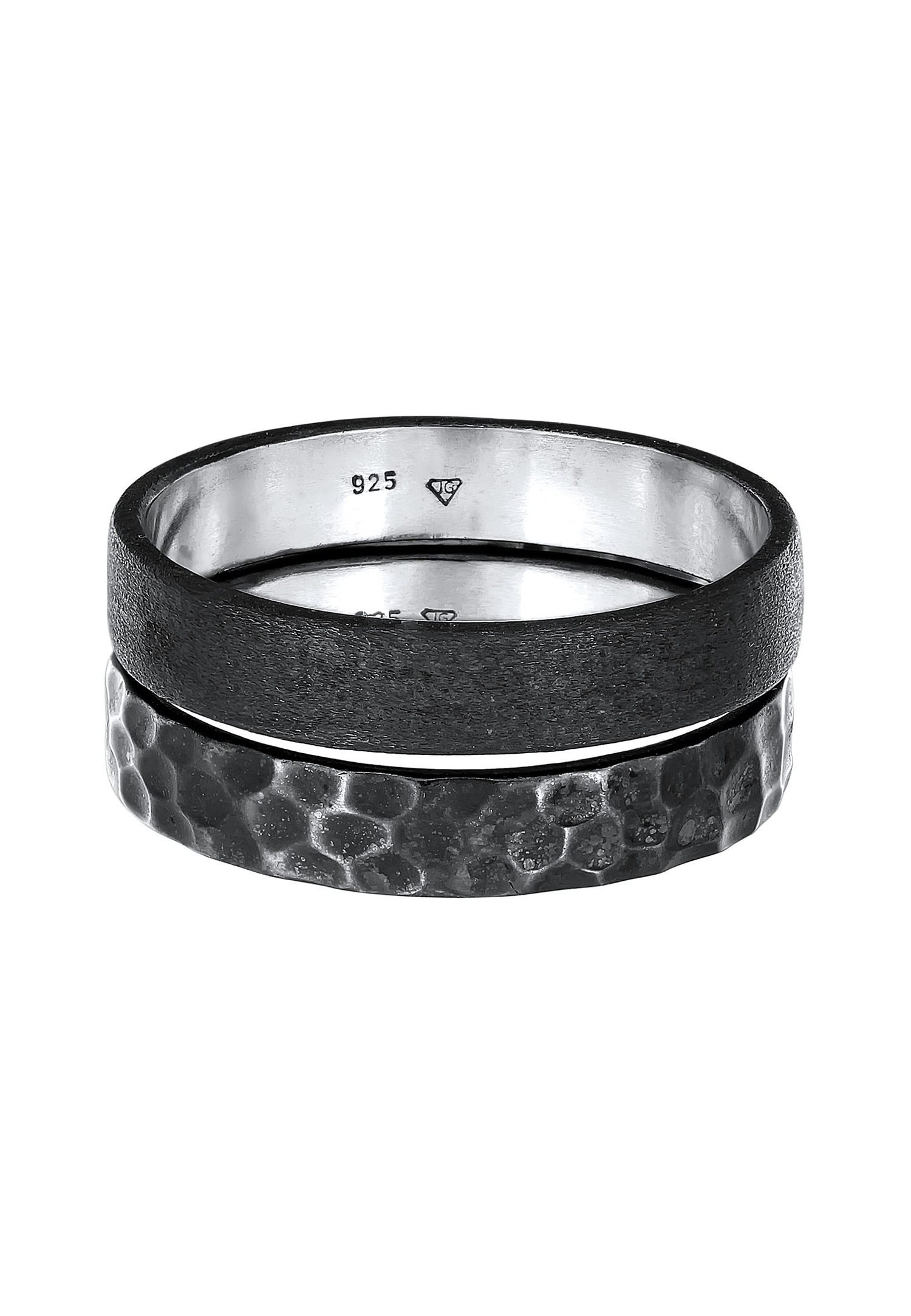 KUZZOI Hommes Bande Set Basique Martelé en Argent Sterling 925 Oxydé