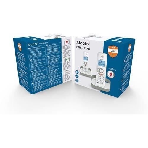 Téléphone sans fil Alcatel Pack Duo F 860 Duo avec fonction blocage des appels publicitaires blanc gris