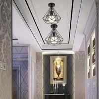 UNI Plafonnier Industrielle Cage Forme Diamant Noir Lustre Suspension Métal Luminaire Couloir Cuisine