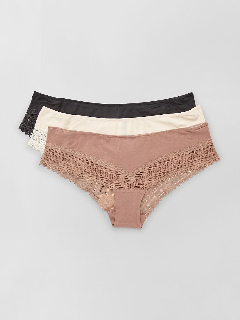 Set van 3 katoenen en kanten slipjes - ROZE