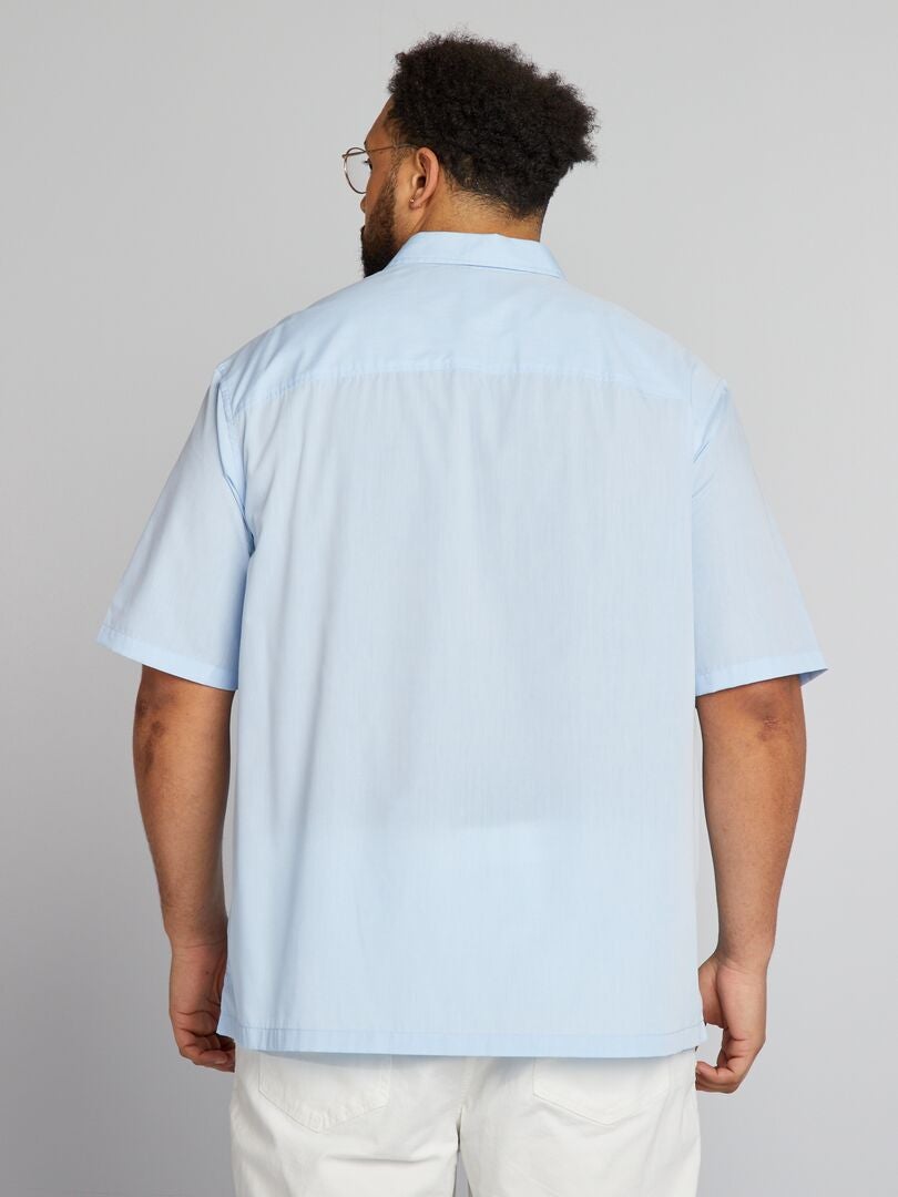 Poplin overhemd met korte mouwen - BLAUW