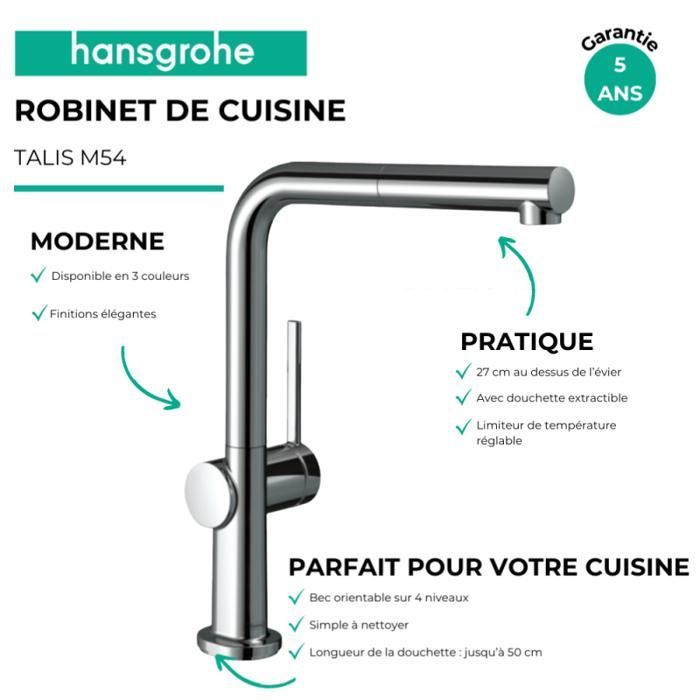 Mitigeur de cuisine HANSGROHE Talis M54 avec douchette extractible 1 jet chromé