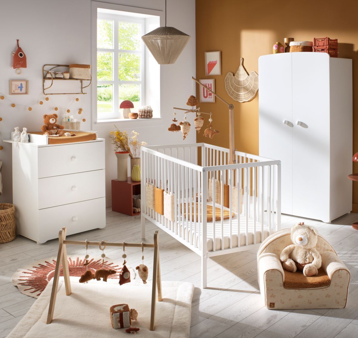 Commode à langer - Babyprice - Basic - 3 tiroirs - Boutons boule en bois blanc