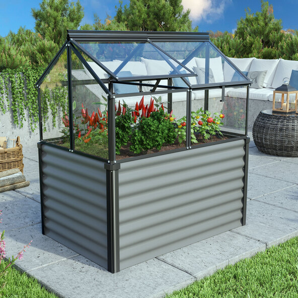 Gaia Jumbo verhoogd plantenbed, veiligheidsglas, graniet/zwart