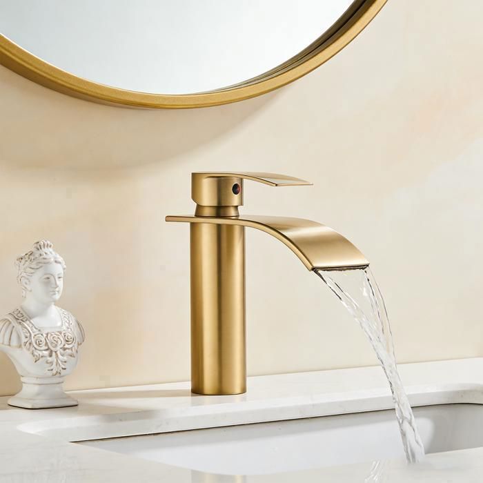 Rubinetto per lavabo da bagno, miscelatore a cascata per lavabo, miscelatore per lavabo, rubinetto per lavabo da bagno, oro spazzolato