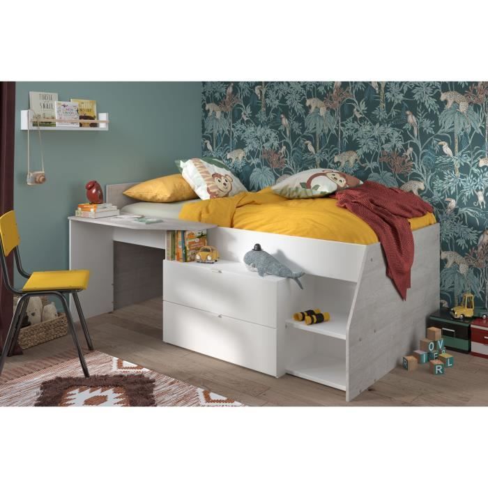 Cama infantil combinada contemporánea PARISOT KIM - gris loft y blanco - 90 x 190 o 200 cm