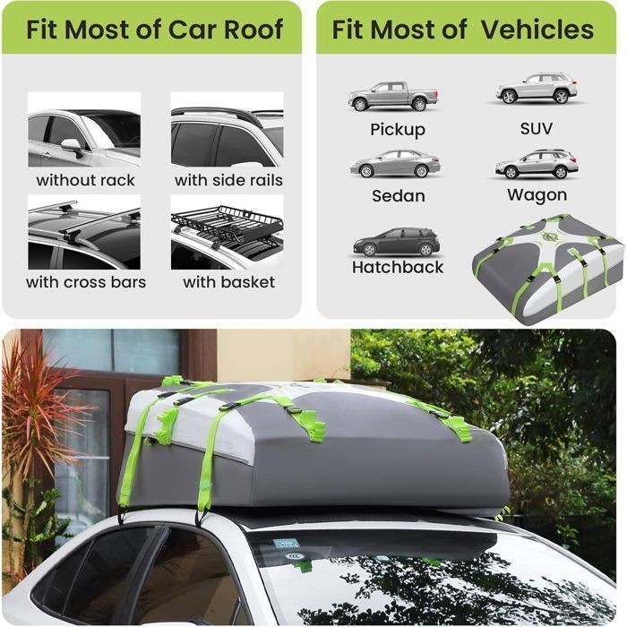 Sac de Toit Voiture - TOOLUCK, 580L/20 Pieds Cubes, Coffre De Toit de étanche pour Tous Les Véhicules avec/sans Galerie de Toit