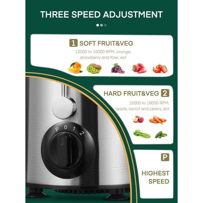 Centrifugal Juicer - Fruit and Vegetable Juicer - 3 Speeds - Anti-Drip Design - FOHERE