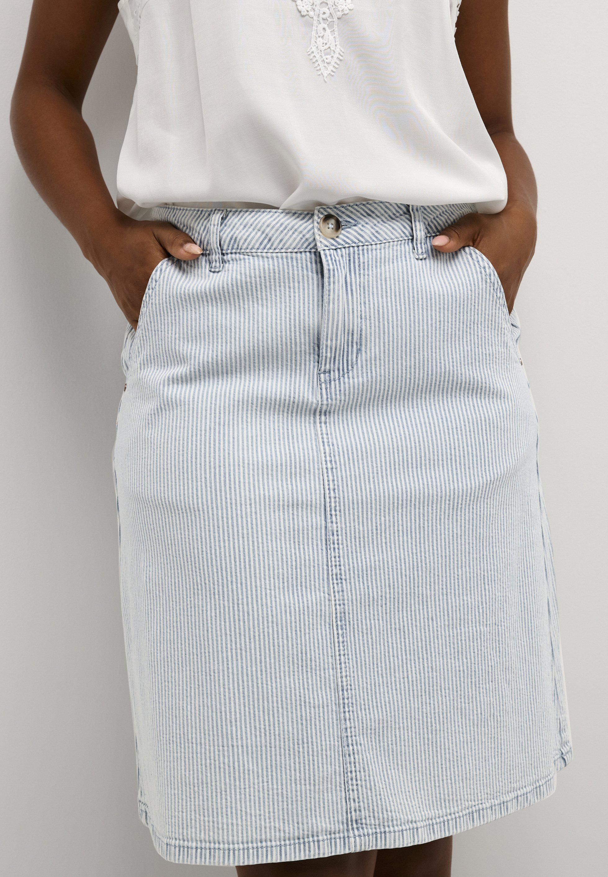 Crème BETHANY - Denim rok - melkjongen gestreepte denim