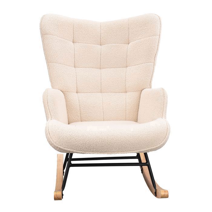 Mecedora relajante, mecedora de terciopelo Teddy, silla de lactancia, mecedora para sala de estar/dormitorio, madera maciza, beige.