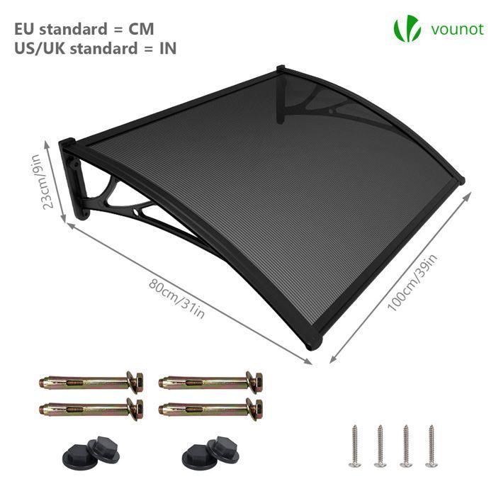 Marquesina para puerta de entrada VOUNOT® 100x80cm - Policarbonato - Resistente a los rayos UV - Antracita