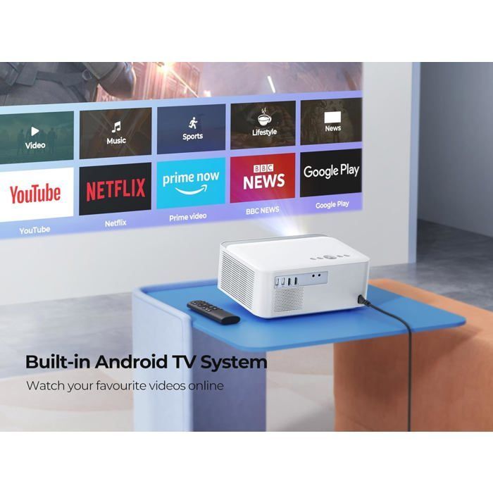 Videoproiettore portatile TOPTRO 1080P Full HD, 25000 lumen, Android 9.0, WiFi 6, Bluetooth