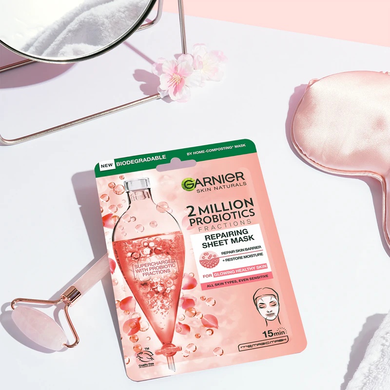 „Garnier Skin Naturals“ micelinis vanduo – 3 viename vienkartinė veido kaukė su probiotikais.