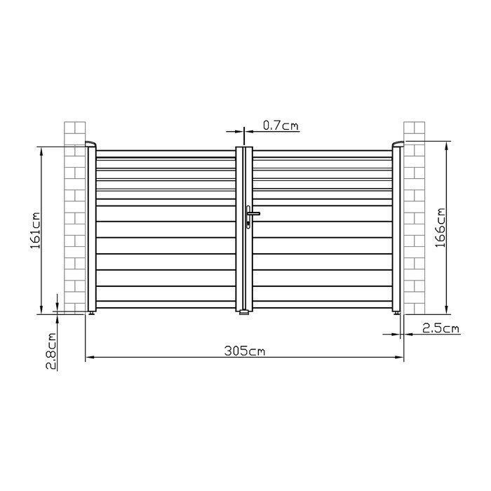 Puerta batiente eléctrica, lamas de aluminio, 305 x 166 cm, antracita - VIAZO