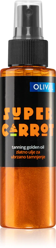 Olival SUPER Carrot Golden Oil, ein Glitzeröl, das die Bräunung beschleunigt.