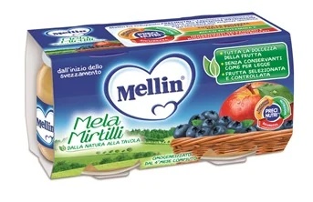 MELLIN Mellin Sal de frutas HOMOGENEIZADO com maçã e mirtilo 2 x 100 g alimento para bebês