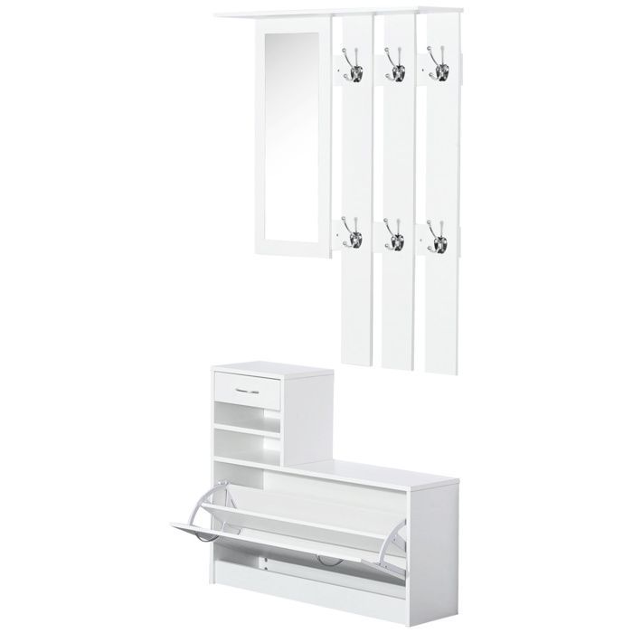 HOMCOM - Shoe cabinet - Wood - 90x22x116cm - White