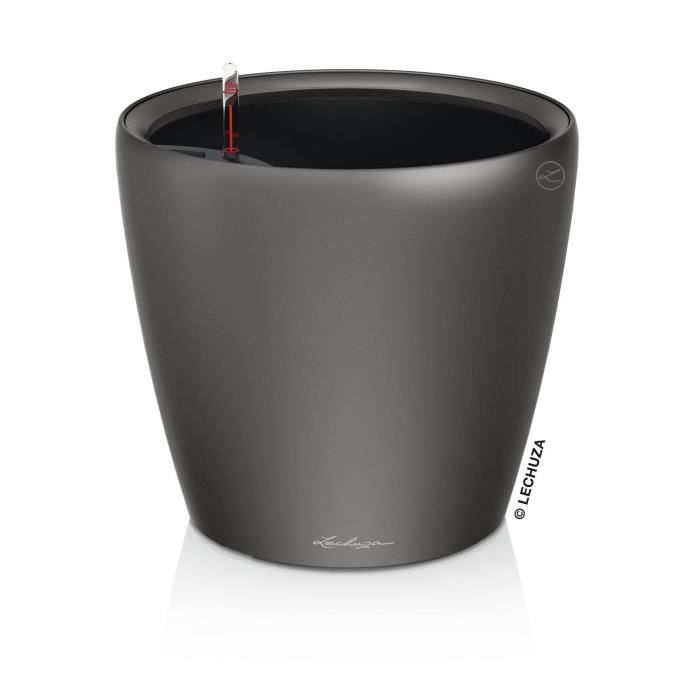 LECHUZA Classico Premium Blumentopf – Komplettset – Metallic-Anthrazit – Ø 21 x H 20 cm – 3 Liter Fassungsvermögen