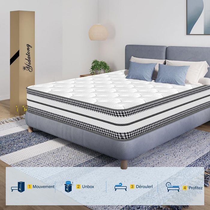 Colchón de 90x200 cm - Grosor 25 cm | Híbrido - Muelles ensacados + espuma viscoelástica - Firmeza media | Certificado Oeko-Tex®