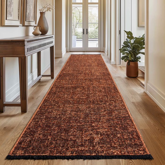 SIMPEX, Tapis Runner en Coton Chenille Terre cuite 80x250 cm  Lavable, Style Boho, Vintage Kelim, Pour Cuisine, Chambre & Couloir