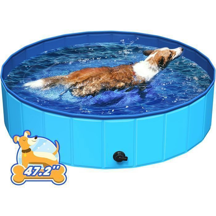 Piscine Pliable pour Chiens Animaux de Compagnie et Enfants Baignoire Bassin de Baignade Pataugeoire Portable en PVC ,120x30cm,Bleu