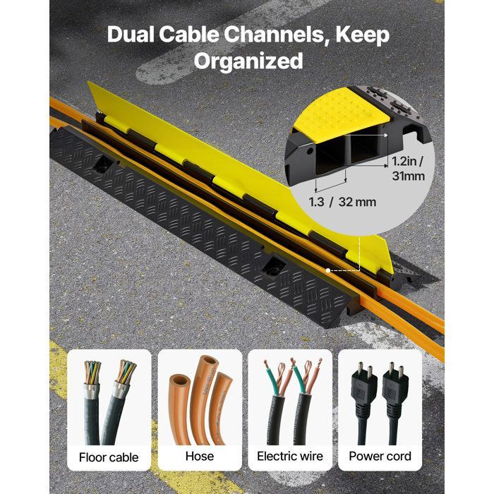 Rampa de protección de cables VEVOR - Capacidad de carga 9979 kg - Canaleta para cables de suelo de 2 vías 32 x 31 mm - con tapa abatible