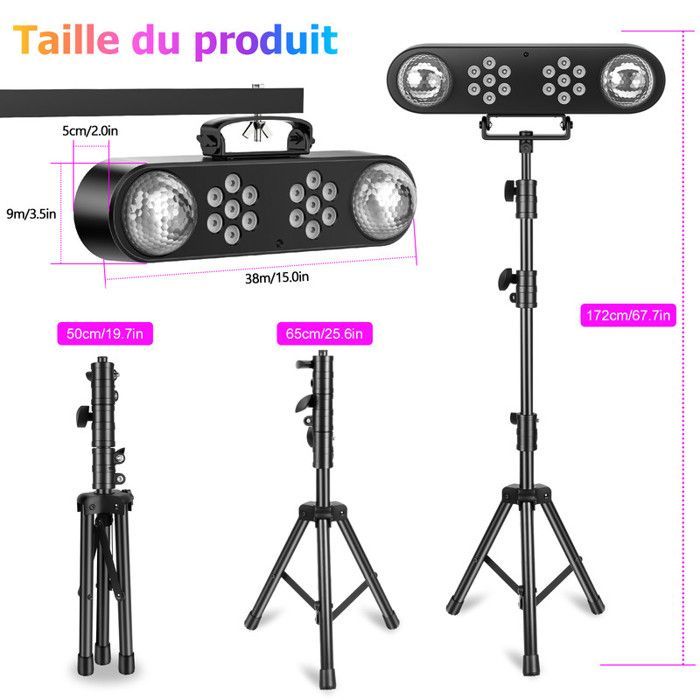 DJ Lyseffekter - JAJALUYA LED Lysstativ med Flere Effekter - 2 Discokugler og 14 LED'er (2 Stk.)