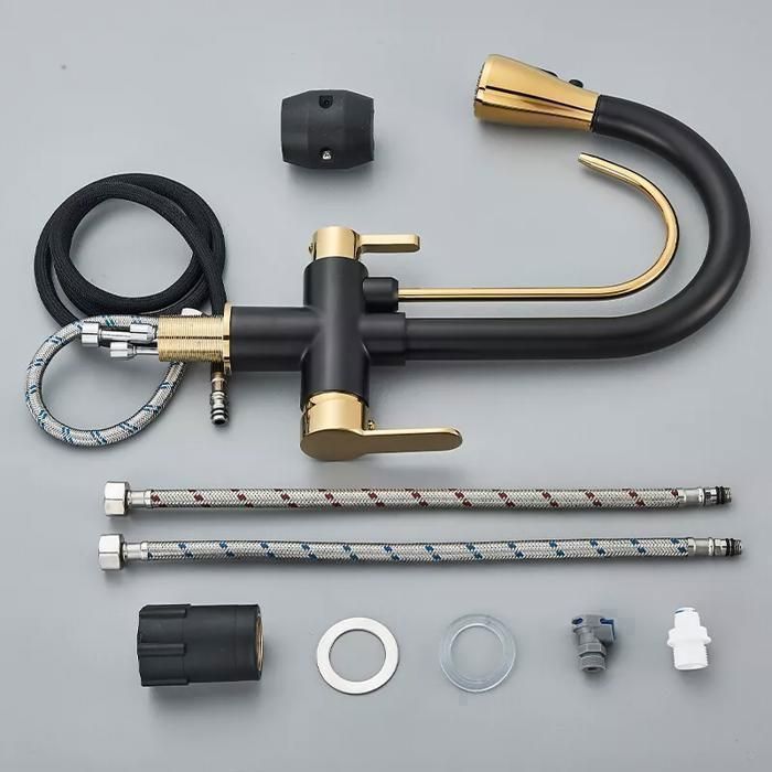 JUNSOTTOR Kitchen Faucet - 360° Swivel - Pull-Out Spray Head - Mixer Tap - Single Lever for Hot and Cold Water - Black