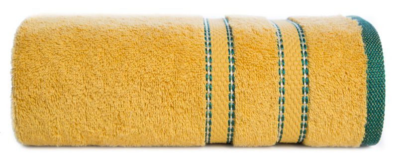 Ręcznik 50x90 Kristi musztardowy z bordiurą w pasy frotte 500g/m2