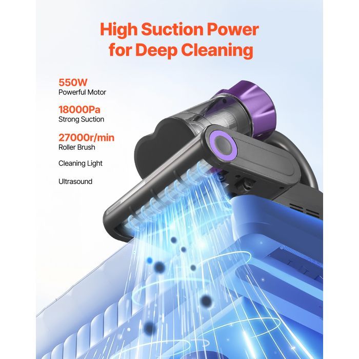 VEVOR 550W Anti-Dust Mite Mattress Vacuum Cleaner with Powerful 18 kPa Suction, Double Dust Bin, HEPA Filter, and Heating