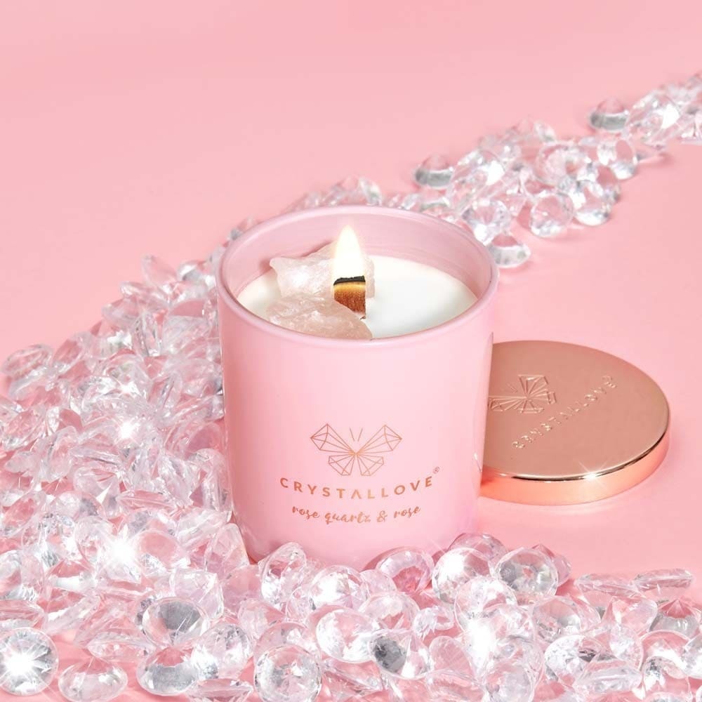 Crystallove svece, rožu kvarca sojas svece un roze - 1 gab.