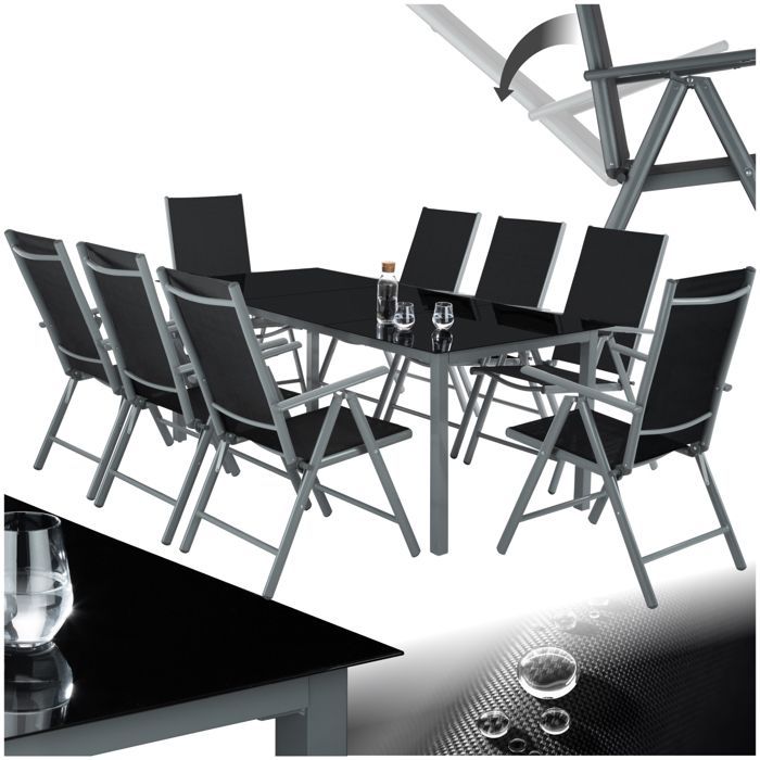 Conjunto de mesa y sillas de jardín - TECTAKE - Conjunto de comedor exterior POMPEII para 8 personas - Antracita
