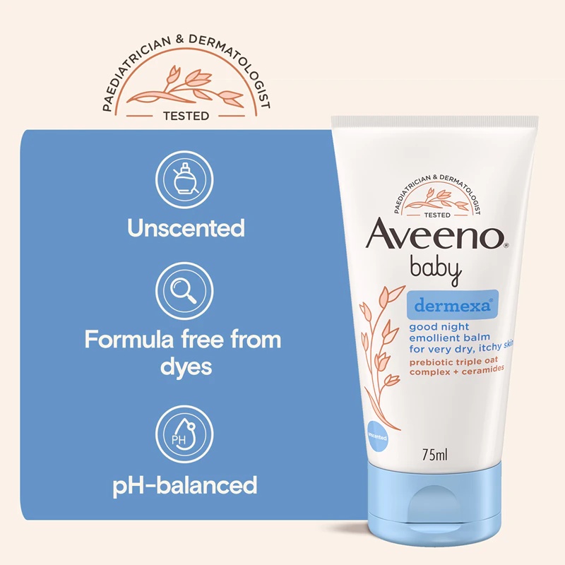 Aveeno Baby Dermexa mīkstinošais balzams mierīgam miegam