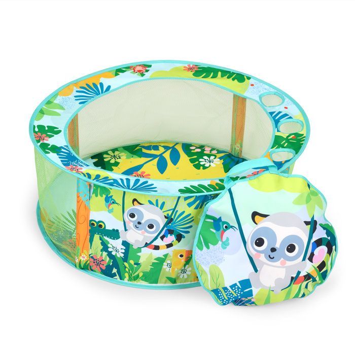 BRIGHT STARTS - Piscina di palline pieghevole a tema foresta pluviale con borsa per il trasporto inclusa, 20 palline